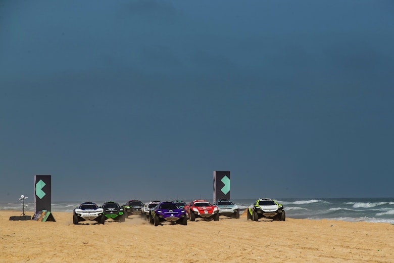 Extreme E teams cars on the beach in Senegal