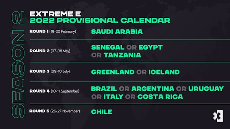 Extreme E provisional 2022 calendar