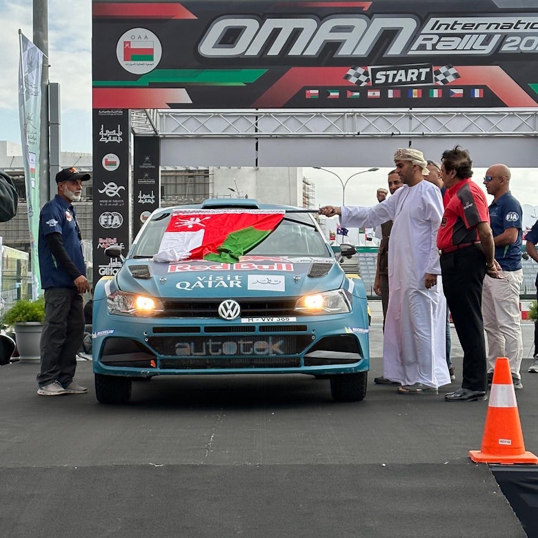 Nasser Saleh Al-Attiyah at the start of the Oman Rally on Thursday.