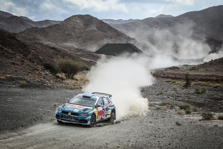 Nasser Saleh Al-Attiyah on a second day charge in Oman.