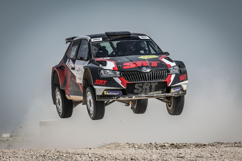 Flat out with Mads Ostberg in Qatar.