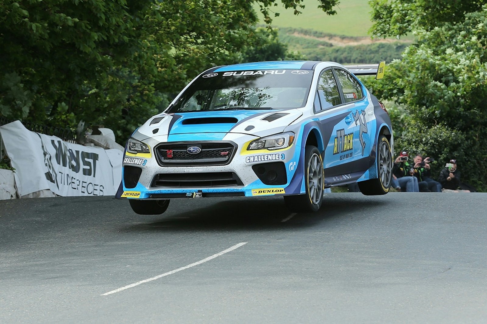 DAVE KNEEN/PACEMAKER PRESS, BELFAST: 04/06/2016: Mark Higgins in the Subaru WRX STI at Ballaugh Bridge during his record-breaking lap around the Isle of Man TT Course.