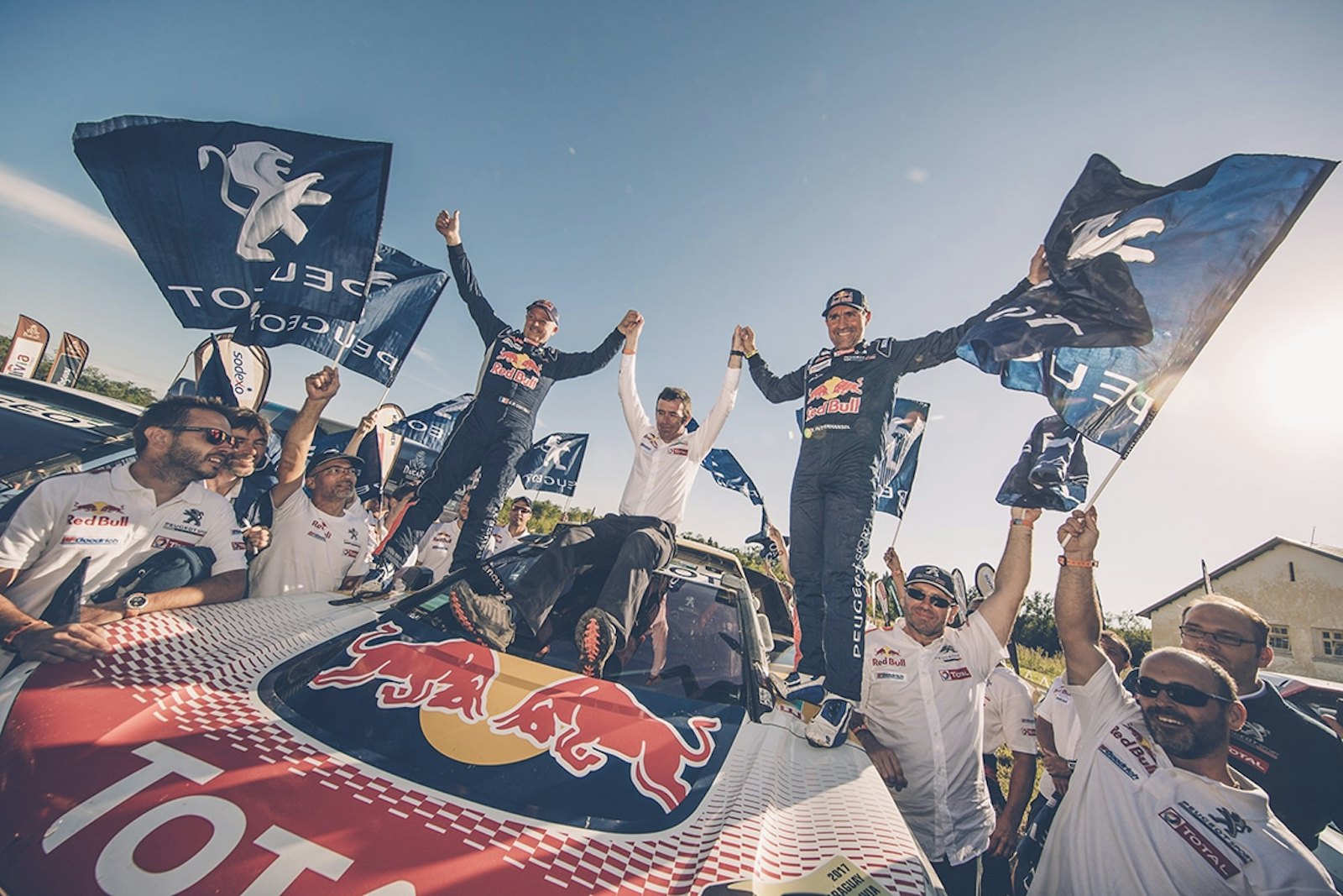 Stephane Peterhansel, Jean Paul Cottret and Bruno Famin (FRA) of Team Peugeot TOTAL at the finish line of stage 12 of Rally Dakar 2017 from Rio Cuarto to Buenos Aires, Argentina on January 14, 2017. // Flavien Duhamel/Red Bull Content Pool // P-20170114-00166 // Usage for editorial use only // Please go to www.redbullcontentpool.com for further information. //